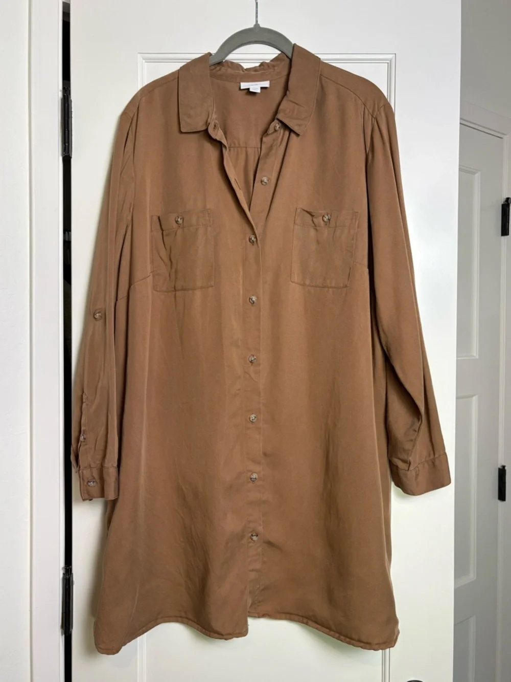 J. jill Brown Long-Sleeve Button Down Tunic Top (XL) - Picture 2 of 5